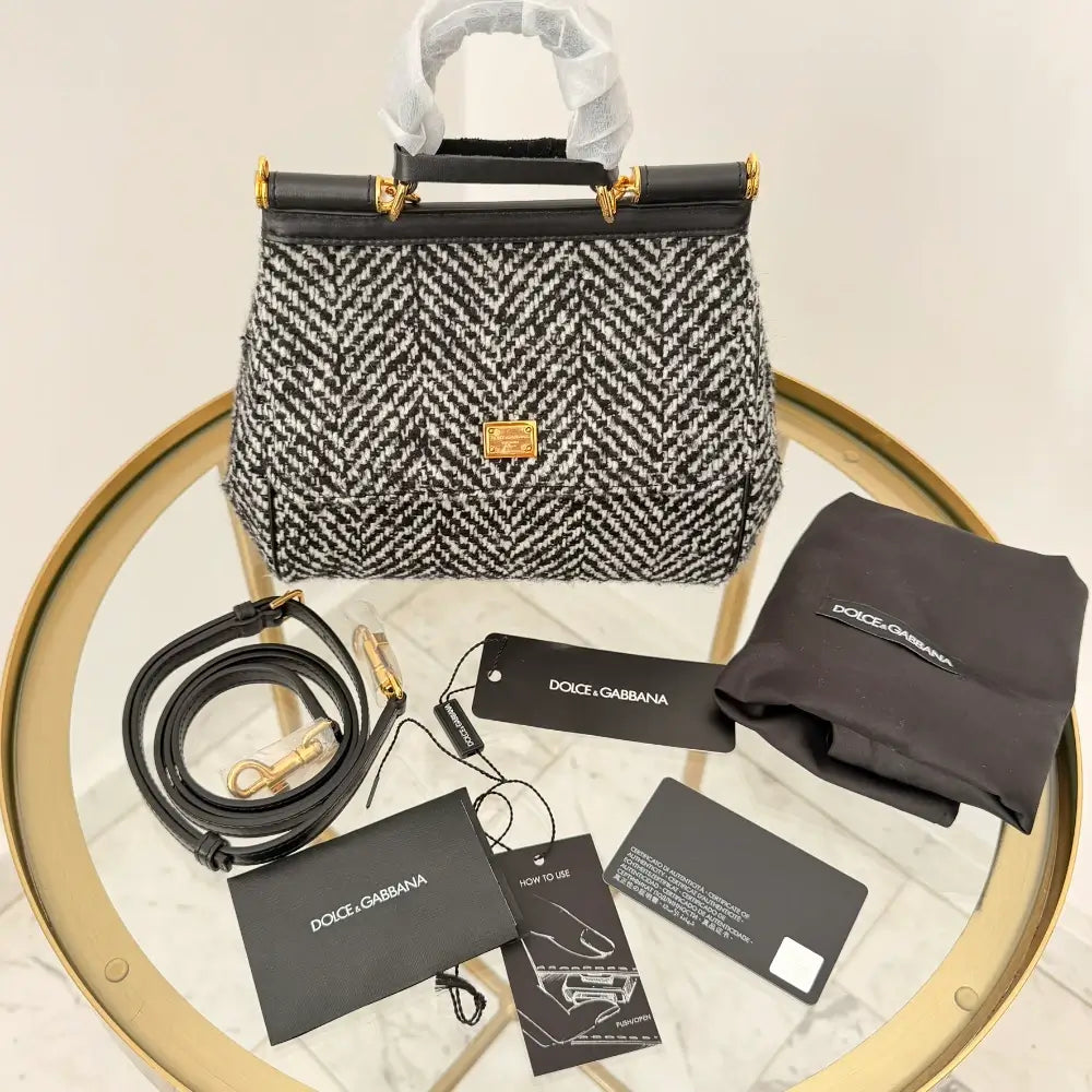 Dolce & Gabbana | Medium Sicily handbag in wool herringbone pattern