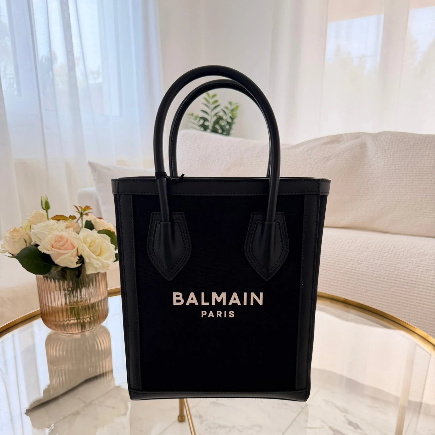 Balmain | Leather-trimmed canvas tote bag