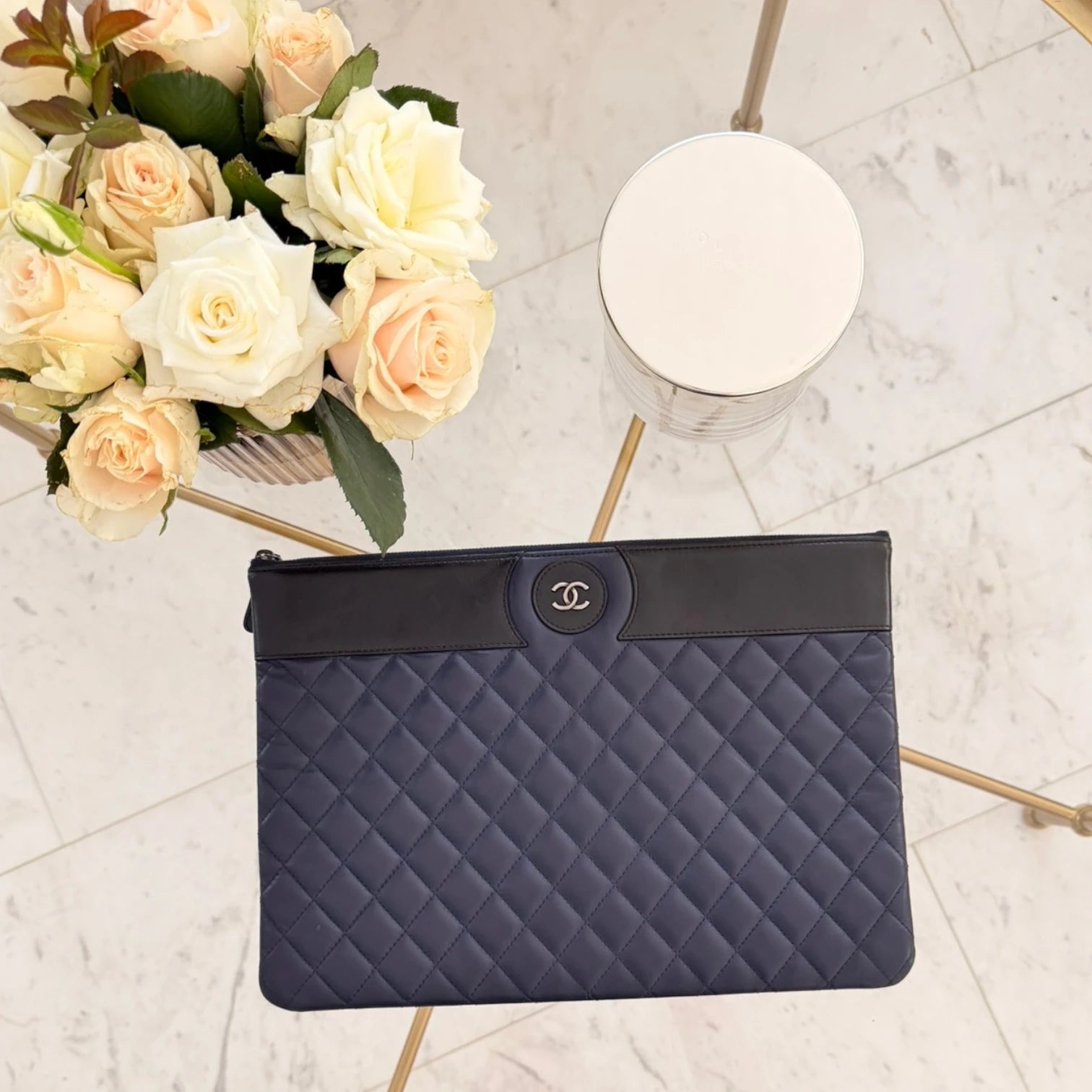 Chanel | Large CC Bicolor Quilted Lambskin clutch bag