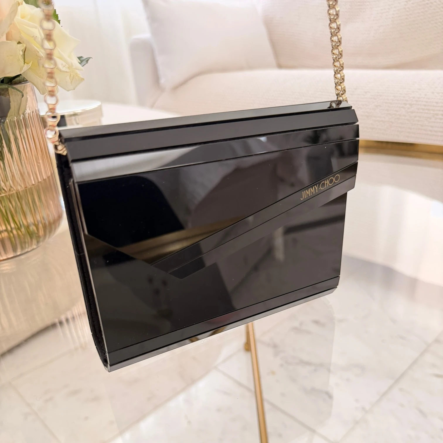 Jimmy Choo Candy clutch bag, clear PVC with chain strap available in Cyprus at HOUSE of MICY
