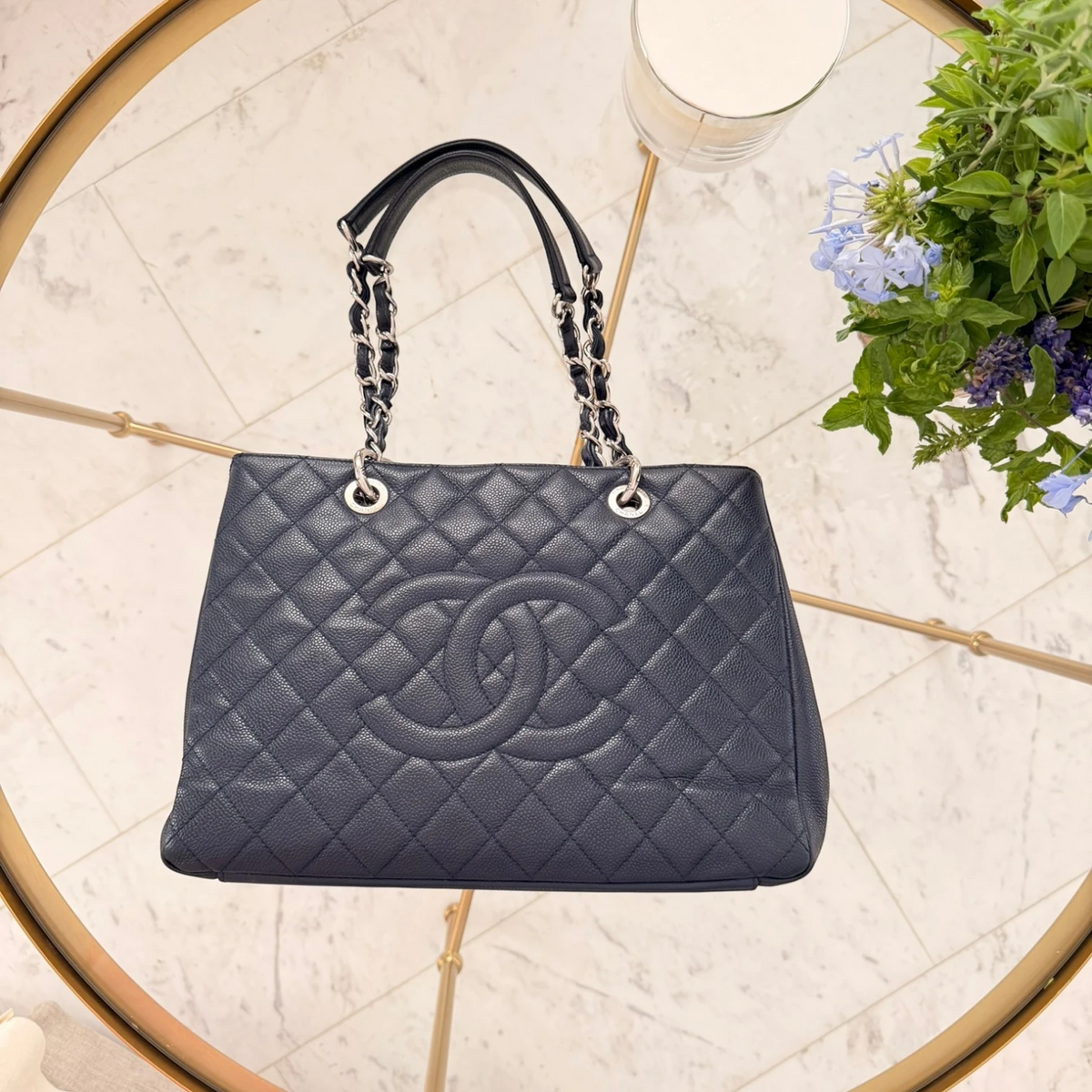 Large Chanel Caviar Grand Shopping Tote bag, blue caviar leather, silver hardware available in Cyprus at HOUSE of MICY