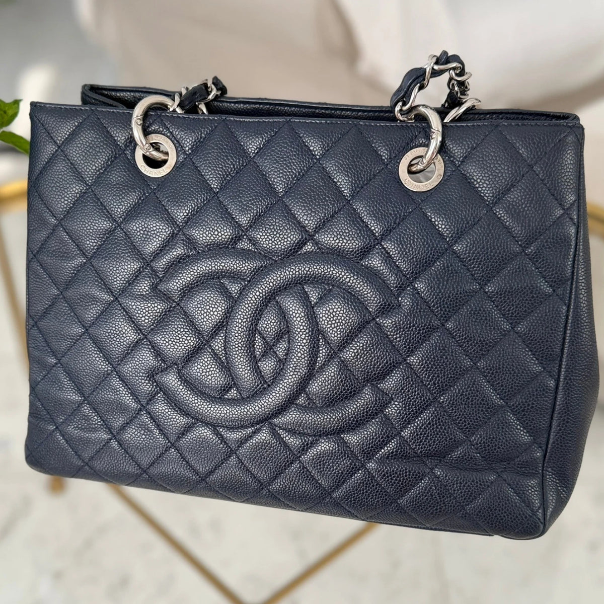 Chanel Caviar Grand Shopping Tote bag, blue caviar leather, silver hardware available in Cyprus at HOUSE of MICY