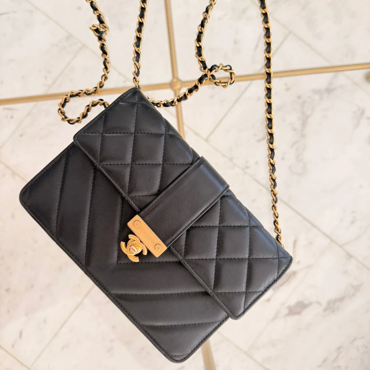 Chanel Quilt Golden Class Wallet On Chain crossbody bag, gold hardware available in Cyprus.
