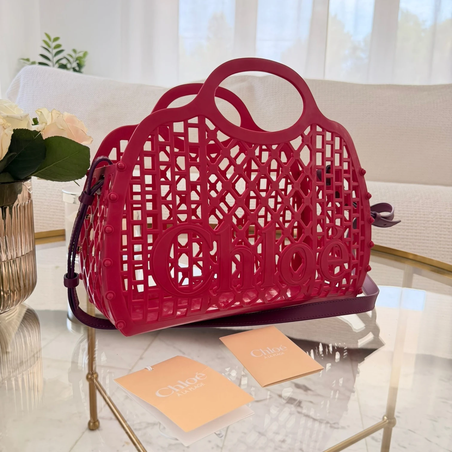Chloé | Cage logo-detail basket fuchsia pink tote bag