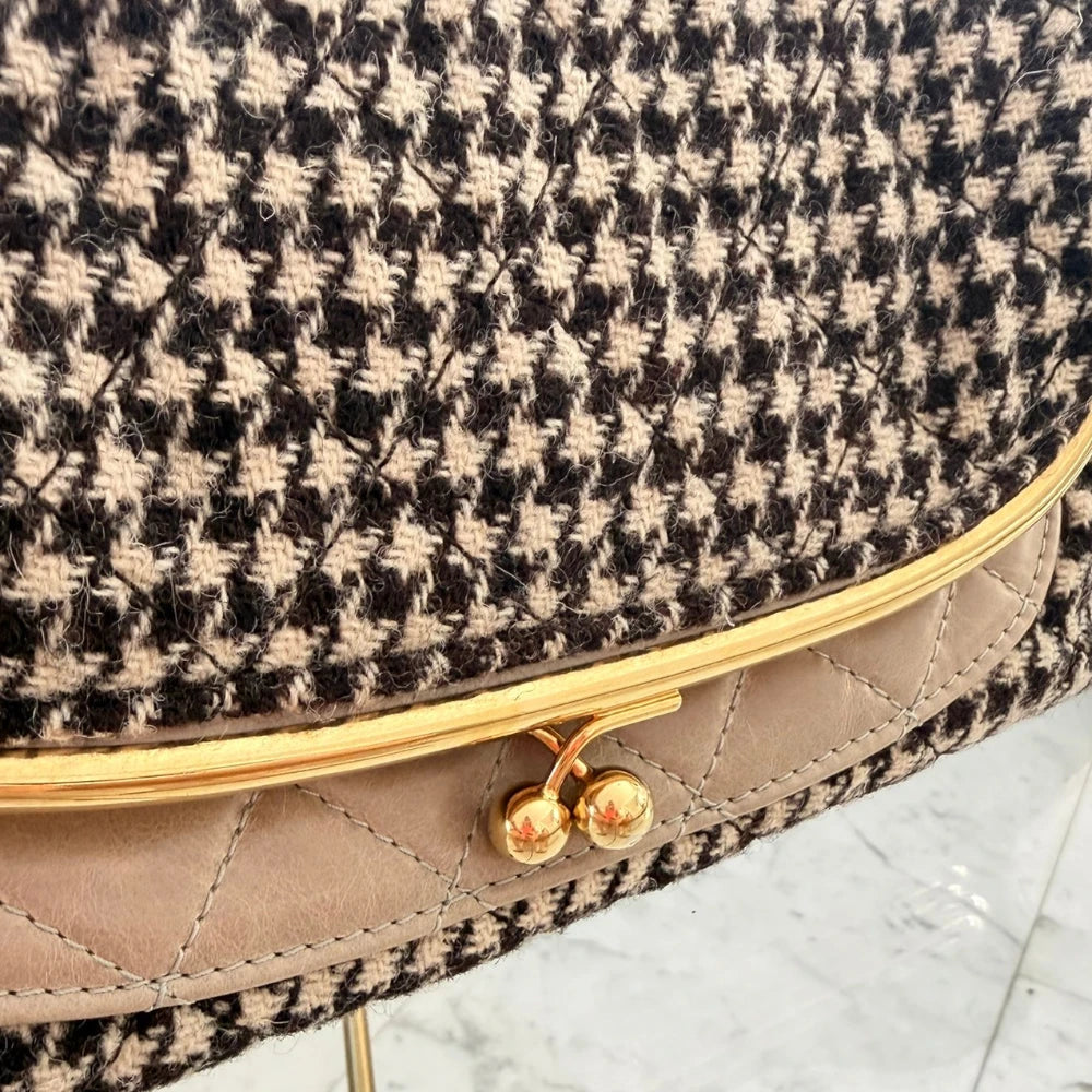 Chanel | 2015-2016 Medium Chanel Tabatière Tweed & Calfskin Kisslock Crossbody Bag