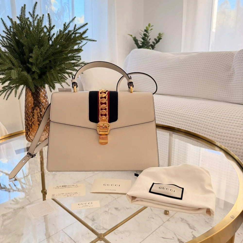 Gucci | Medium Calfskin Web Sylvie Top Handle Bag satchel