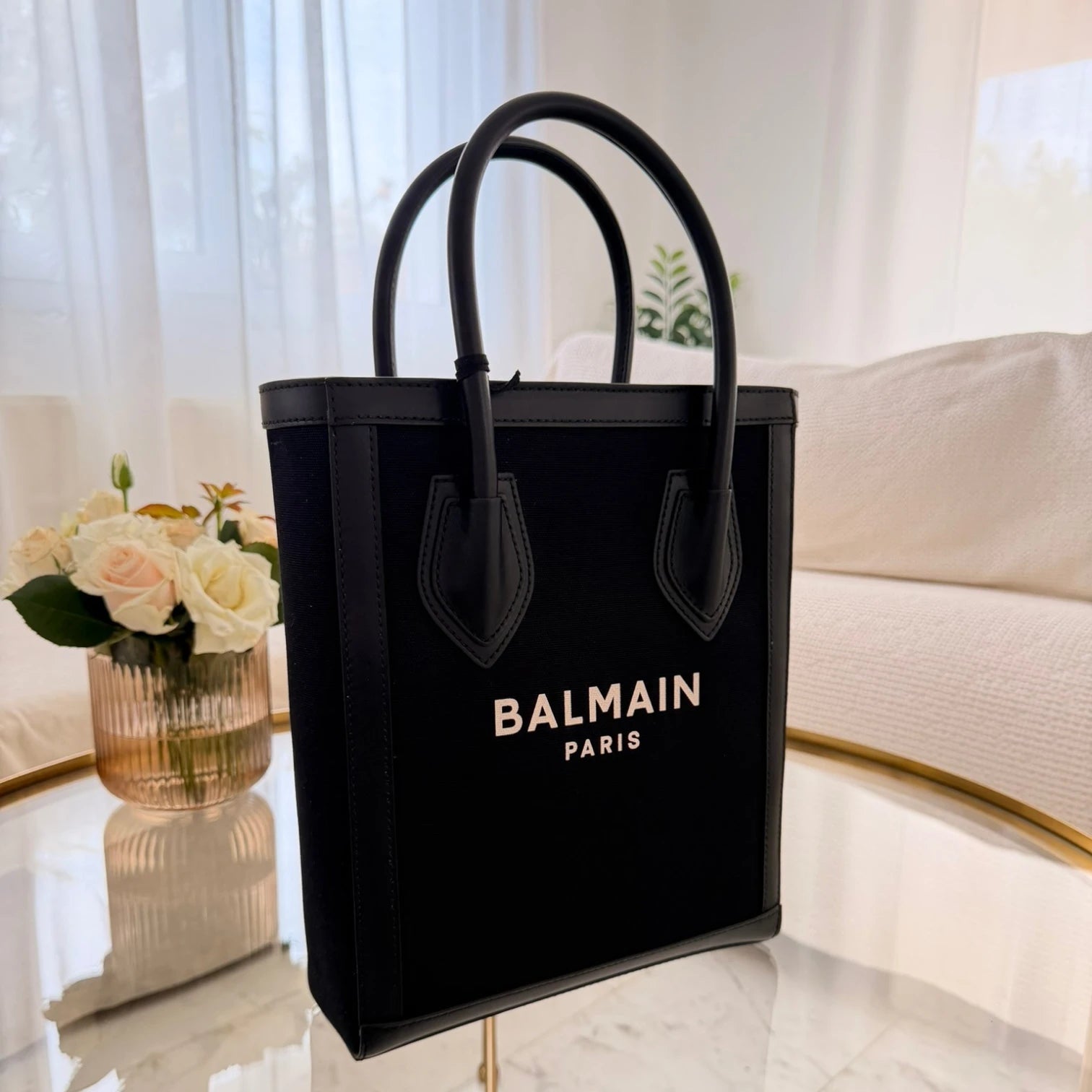 Balmain  | Leather-trimmed canvas tote bag