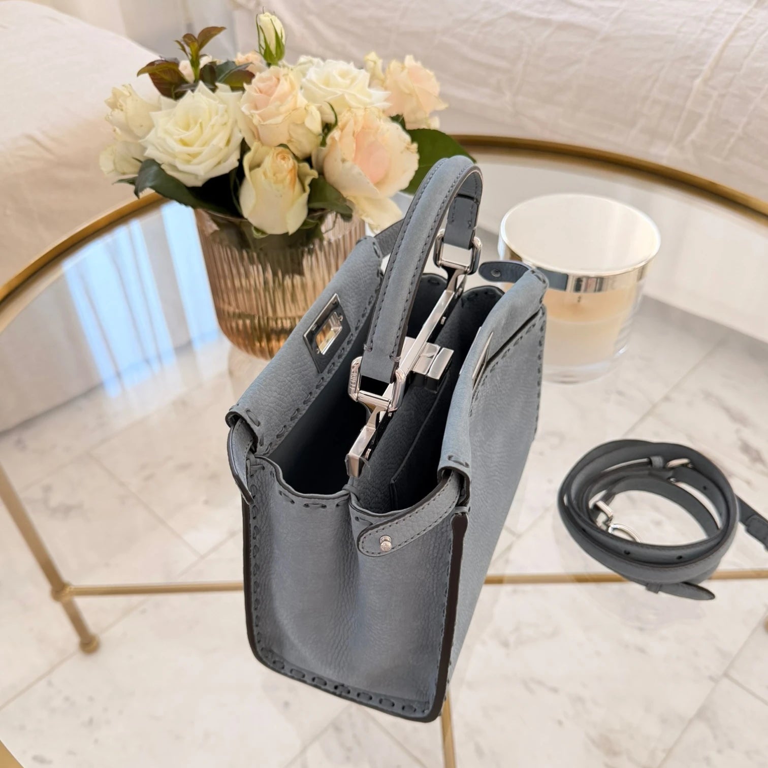 Fendi Mini Peekaboo tote bag, structured leather with double clasp available in Cyprus at HOUSE of MICY