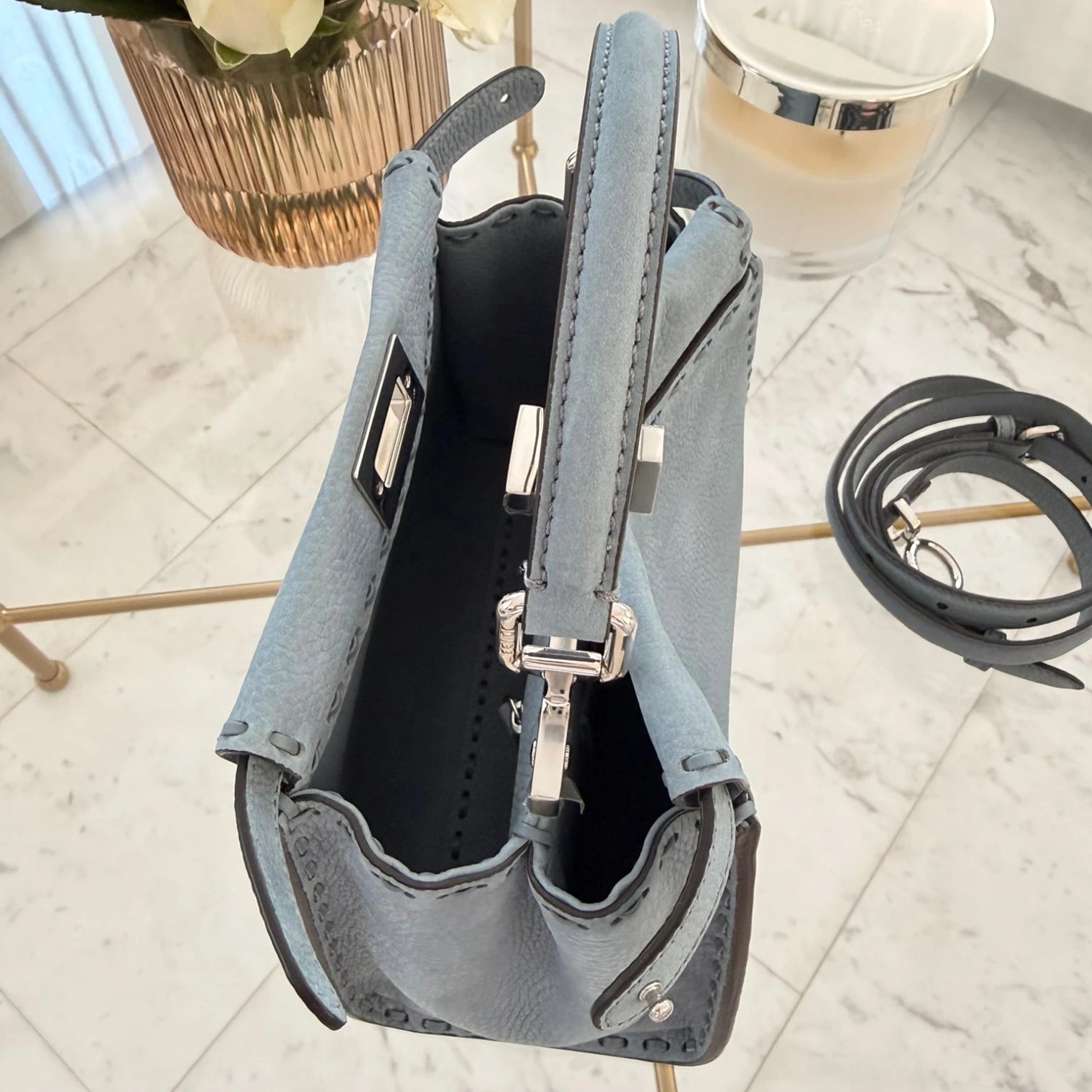 Fendi Mini Peekaboo tote bag, structured leather with double clasp available in Cyprus at HOUSE of MICY