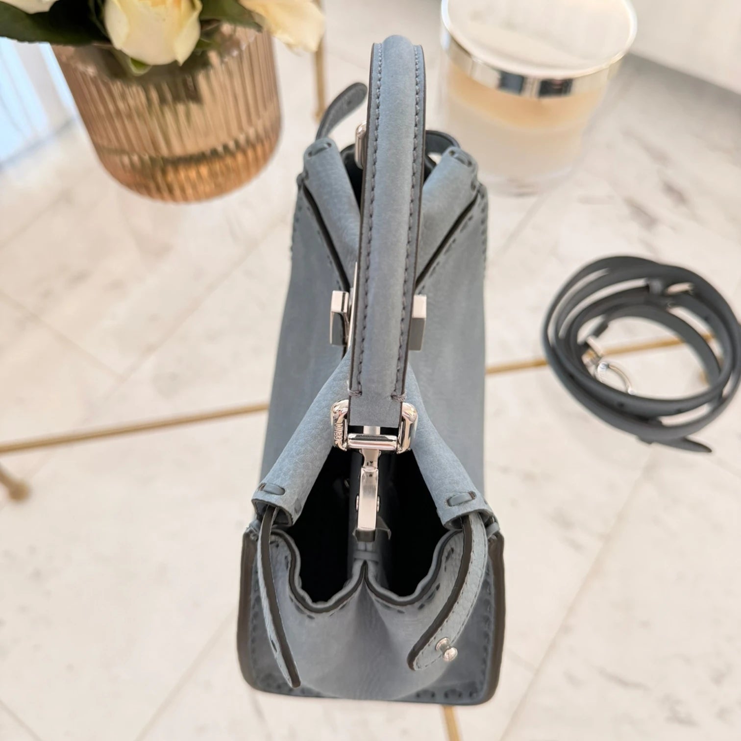 Fendi Mini Peekaboo tote bag, structured leather with double clasp available in Cyprus at HOUSE of MICY