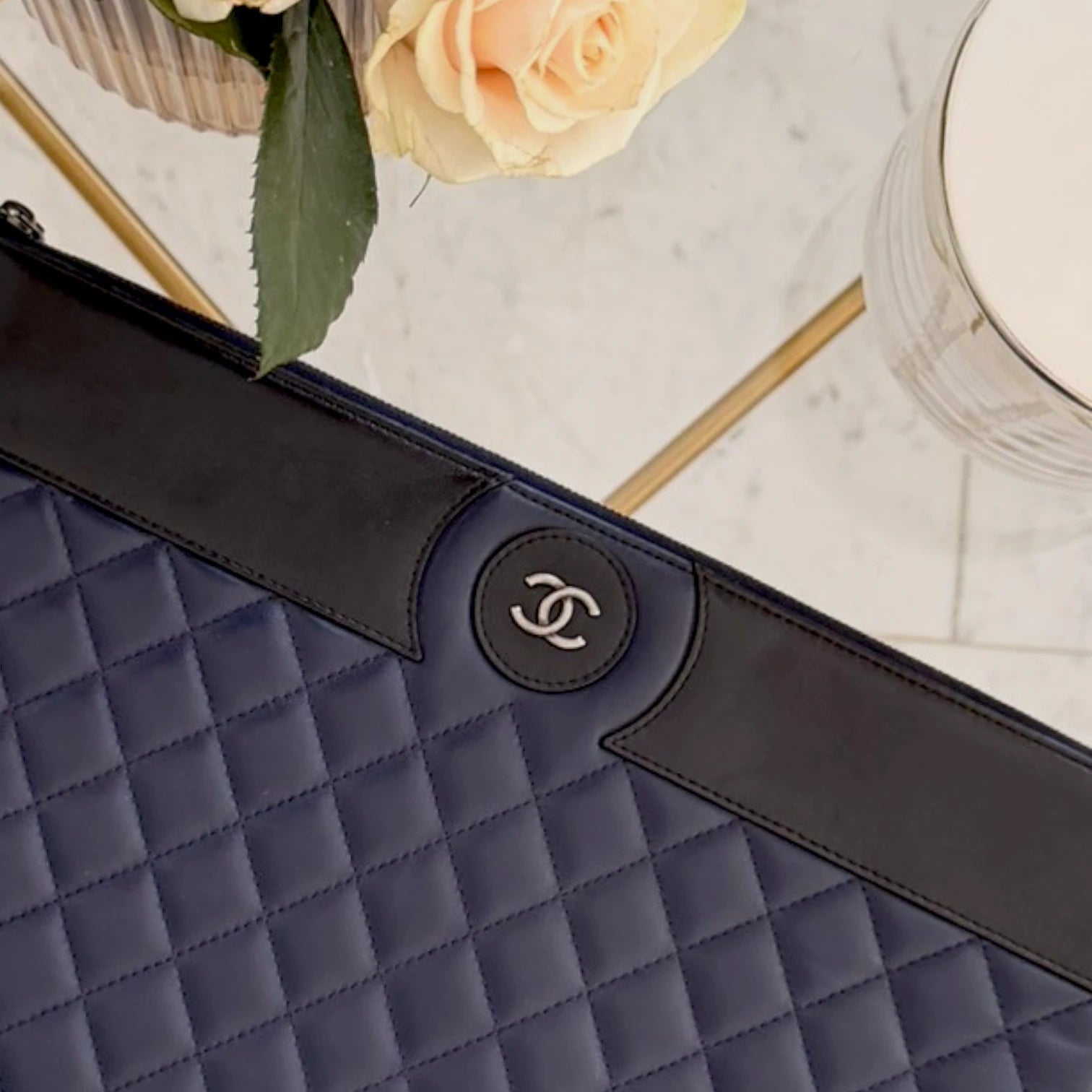 Chanel  | Large CC Bicolor Quilted Lambskin clutch bag