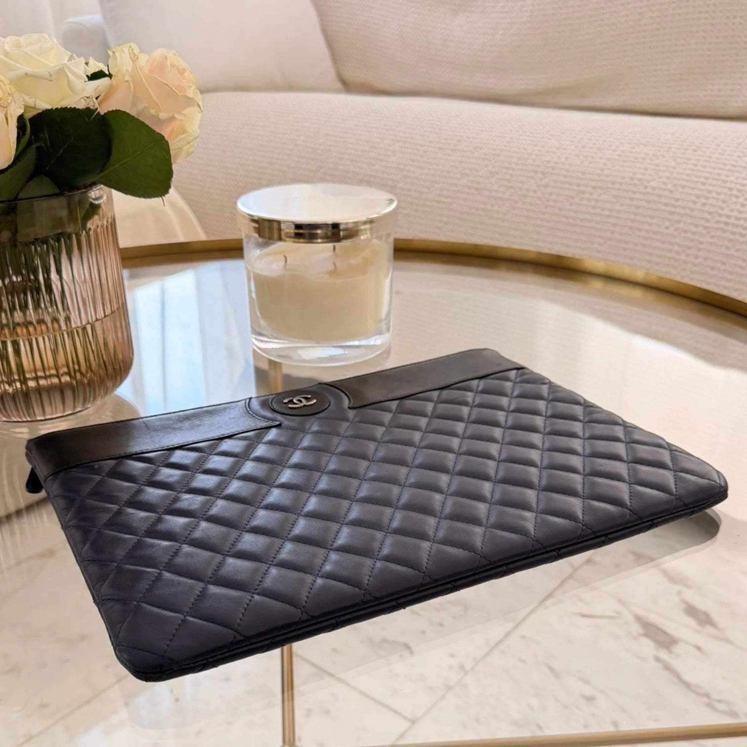 Chanel  | Large CC Bicolor Quilted Lambskin clutch bag