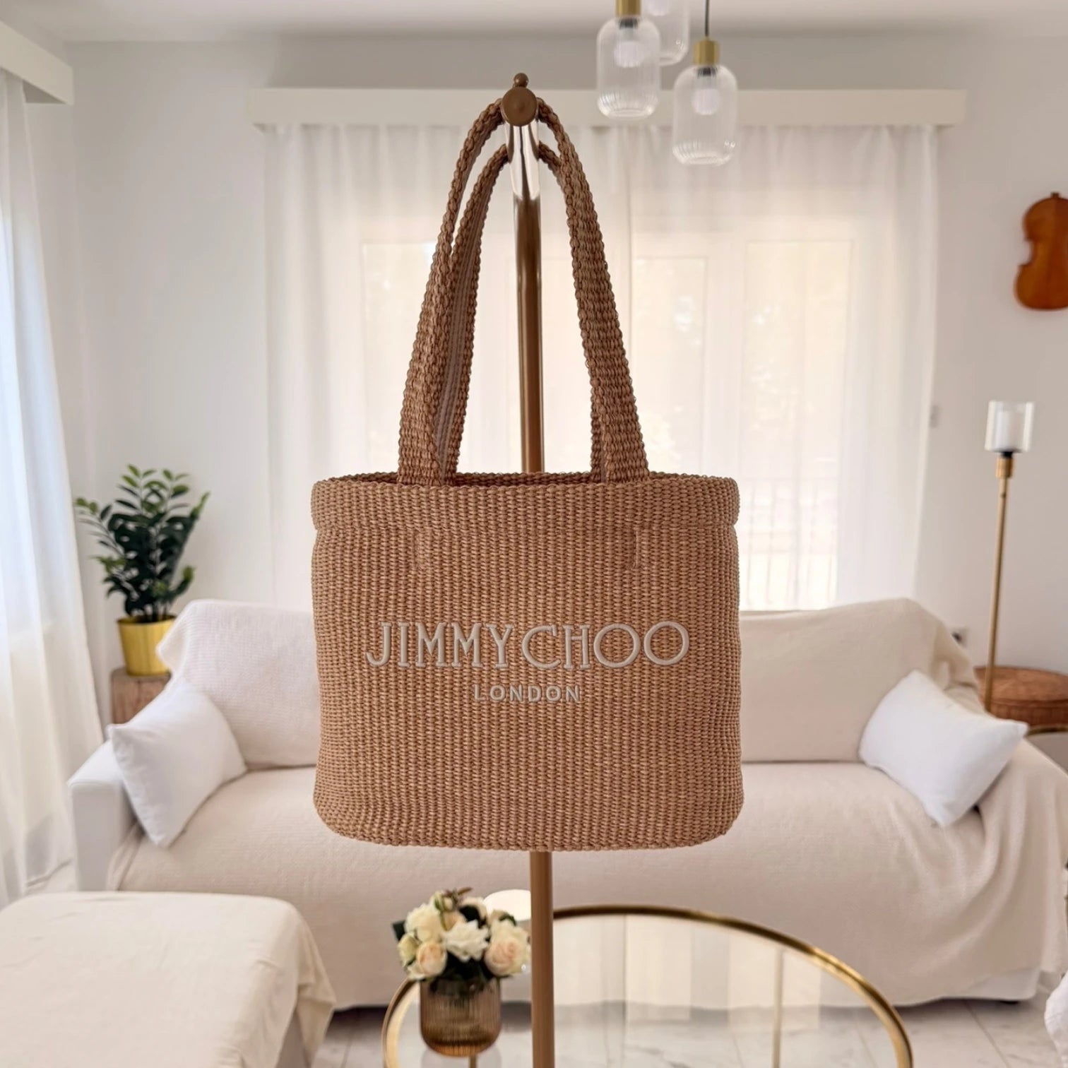 Jimmy Choo  | Logo raffia beach bag