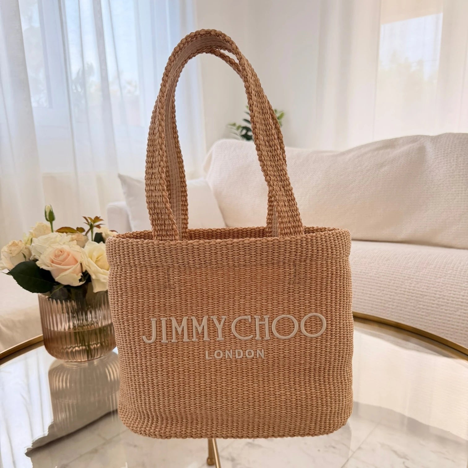 Jimmy Choo  | Logo raffia beach bag