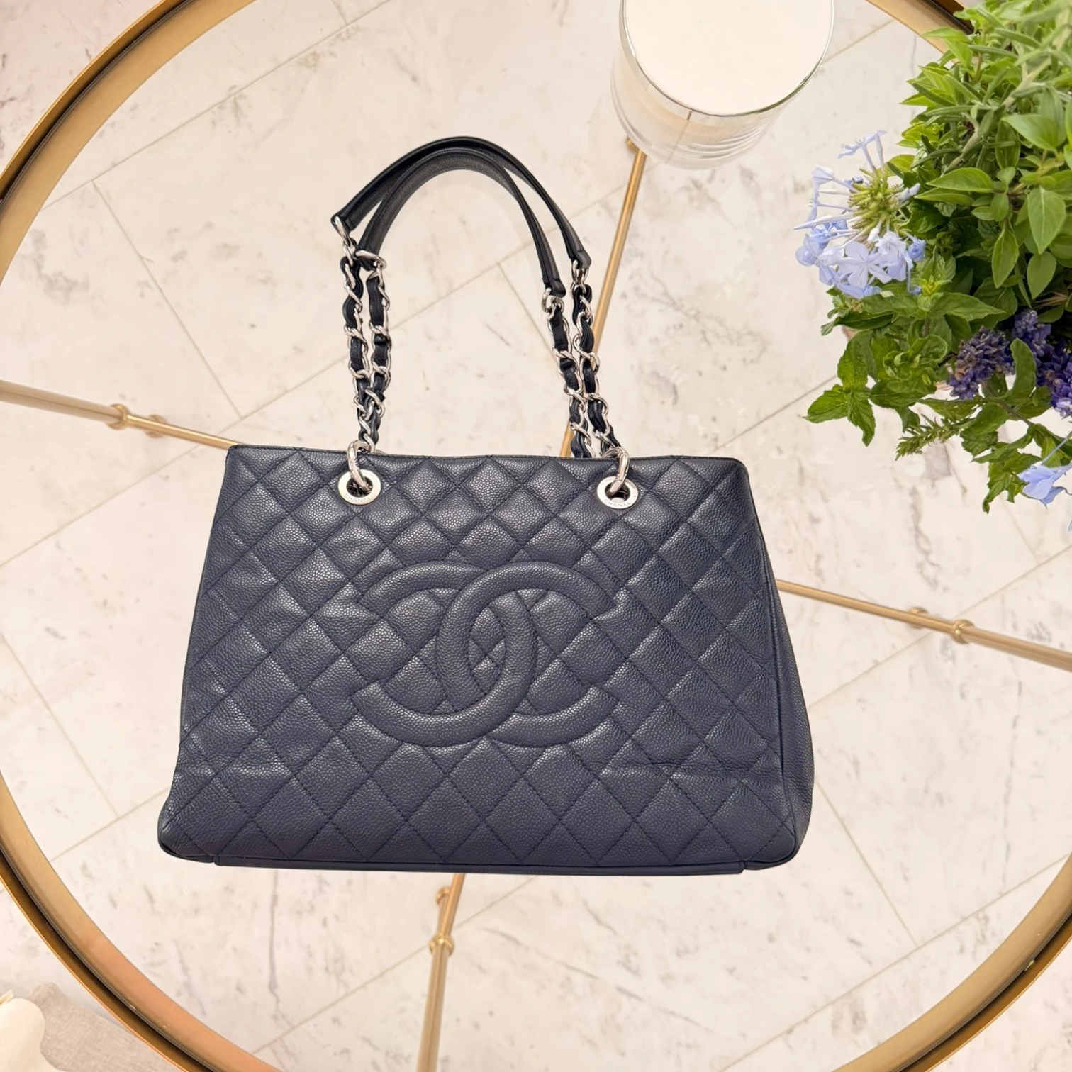 Large Chanel Caviar Grand Shopping Tote bag, blue caviar leather, silver hardware available in Cyprus at HOUSE of MICY