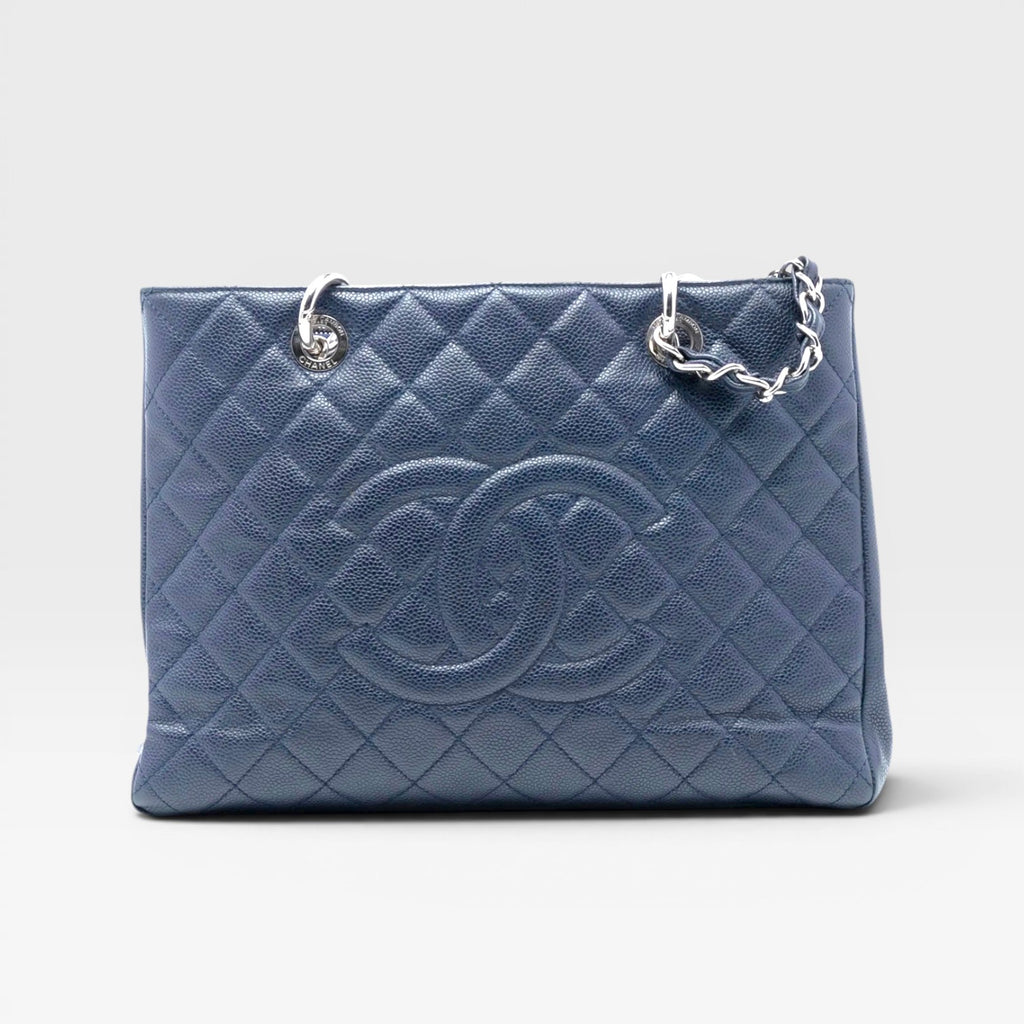 Chanel Caviar Grand Shopping Tote bag, blue caviar leather, silver hardware available in Cyprus at HOUSE of MICY