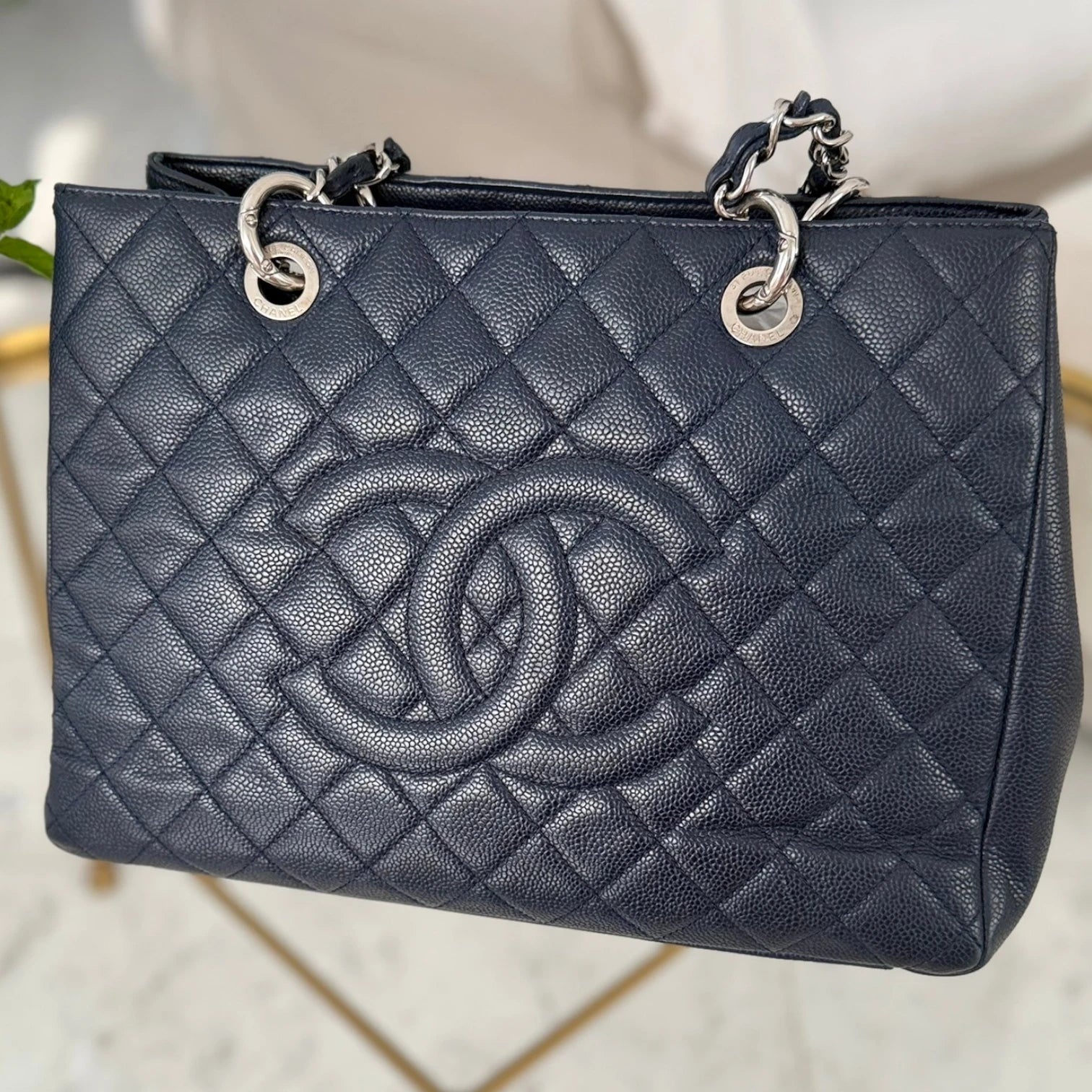 Chanel Caviar Grand Shopping Tote bag, blue caviar leather, silver hardware available in Cyprus at HOUSE of MICY