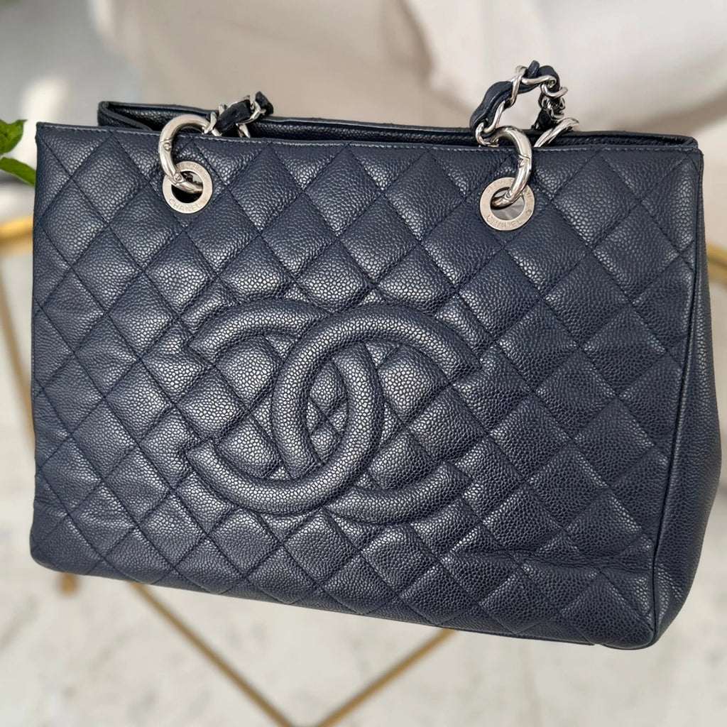 Chanel Caviar Grand Shopping Tote bag, blue caviar leather, silver hardware available in Cyprus at HOUSE of MICY
