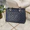 Chanel Caviar Grand Shopping Tote bag, blue caviar leather, silver hardware available in Cyprus at HOUSE of MICY