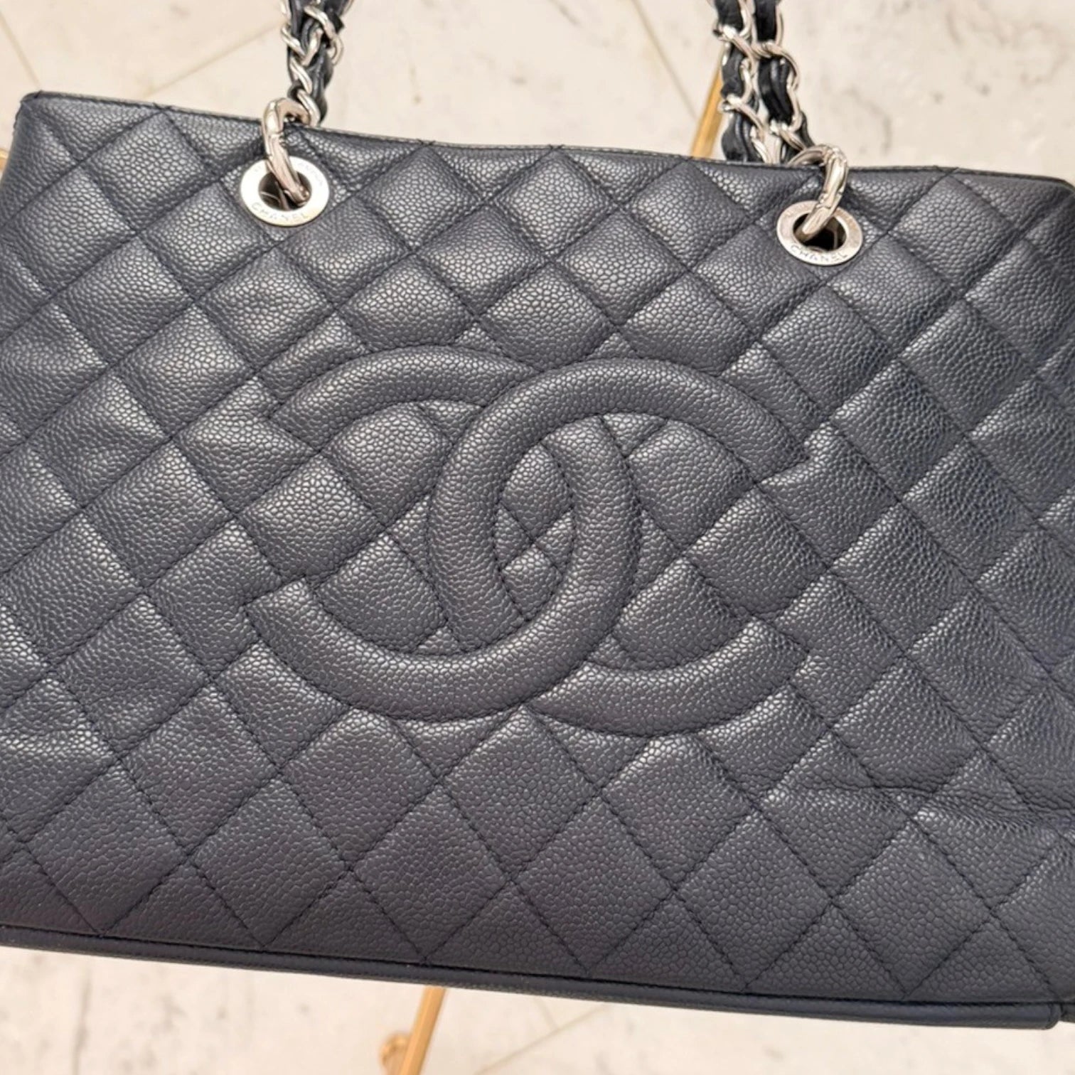 Chanel Caviar Grand Shopping Tote bag, blue caviar leather, with  chain handles, silver hardware available in Cyprus at HOUSE of MICY