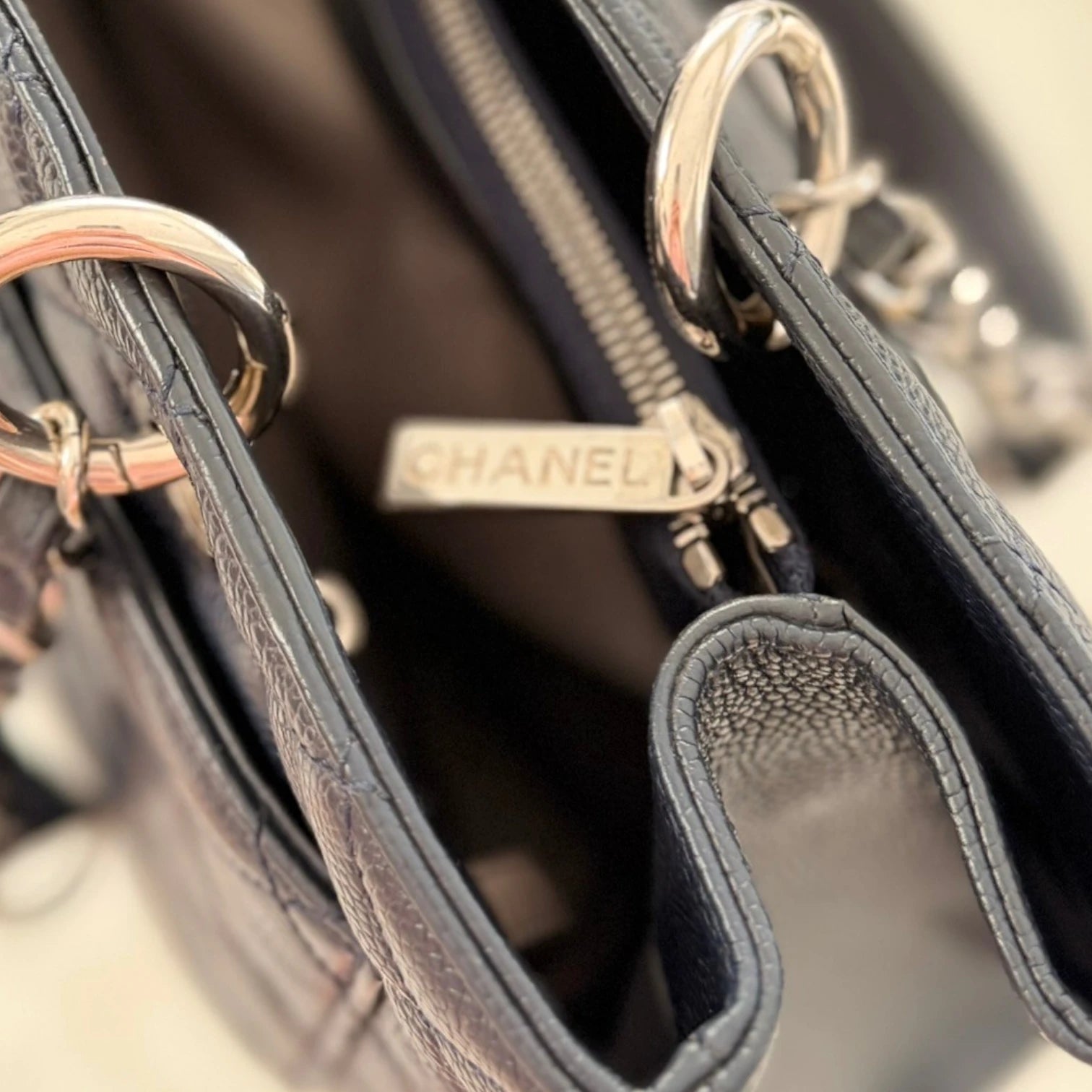 Close-up of a Chanel handbag with visible branding available in Cyprus at HOUSE of MICY