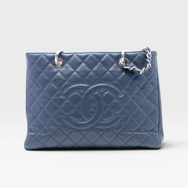 Chanel Caviar Grand Shopping Tote bag, blue caviar leather, silver hardware available in Cyprus at HOUSE of MICY