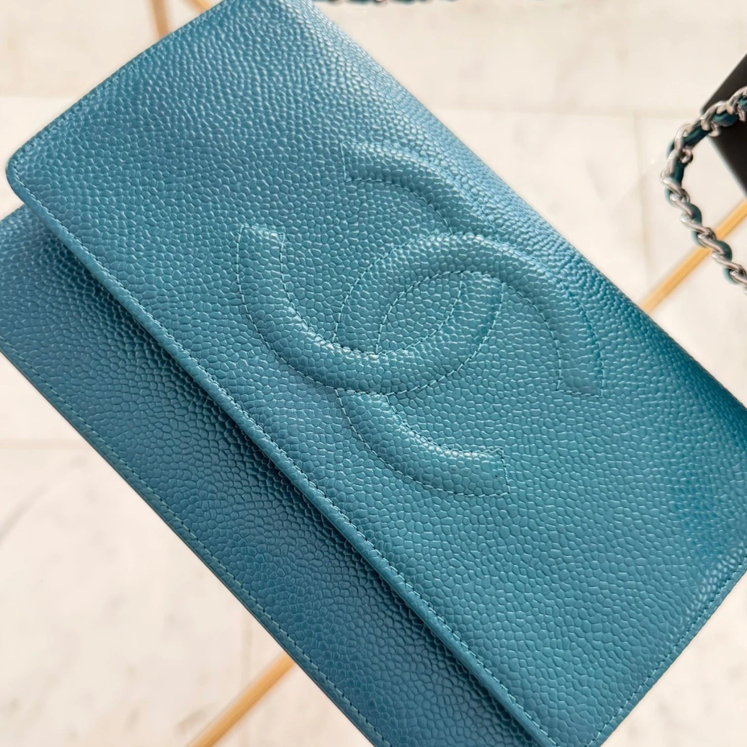 Chanel CC Caviar Wallet On Chain crossbody bag, turquoise caviar leather available in Cyprus 