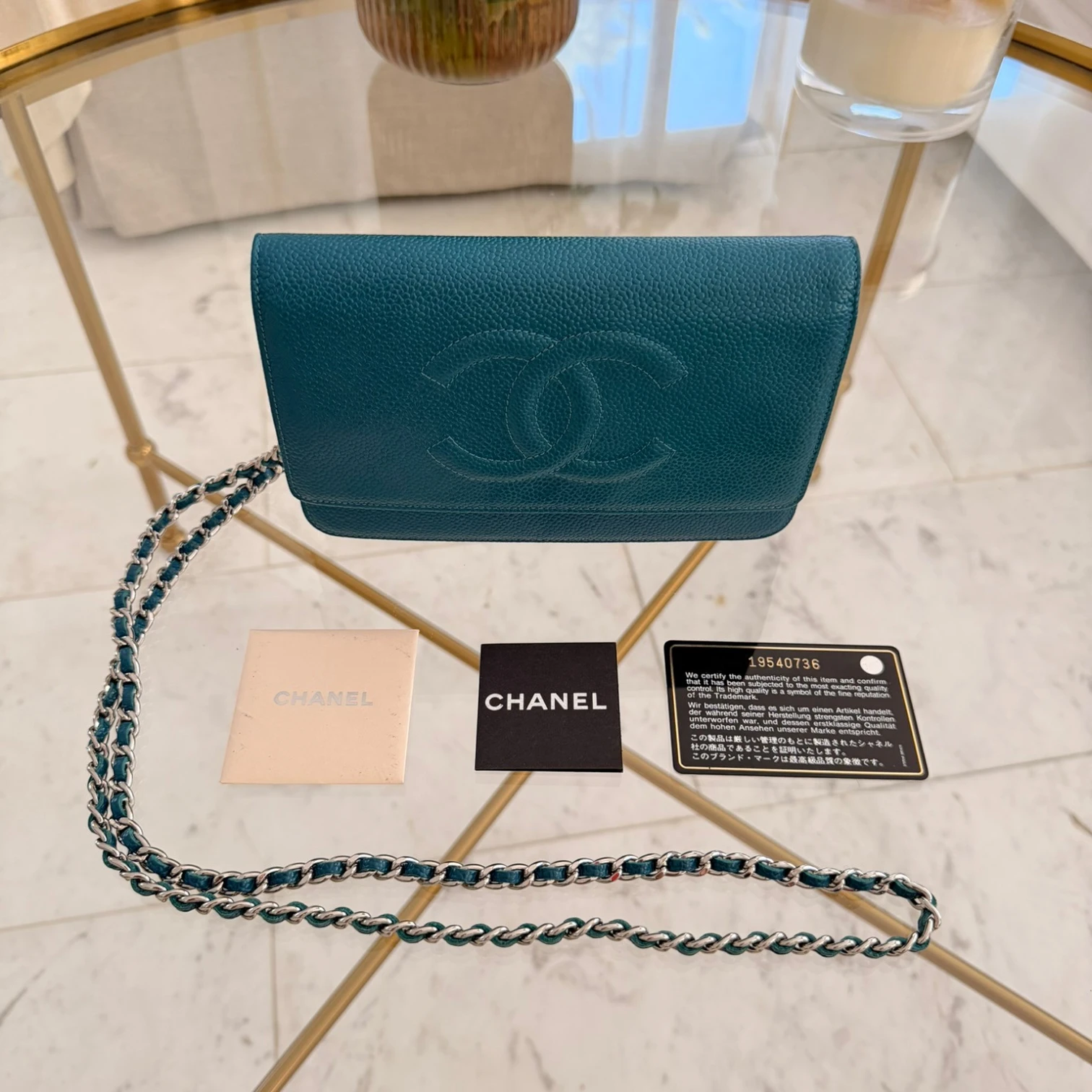 Chanel CC Caviar Wallet On Chain WOC crossbody bag, turquoise caviar leather with authenticity card  available in Cyprus 