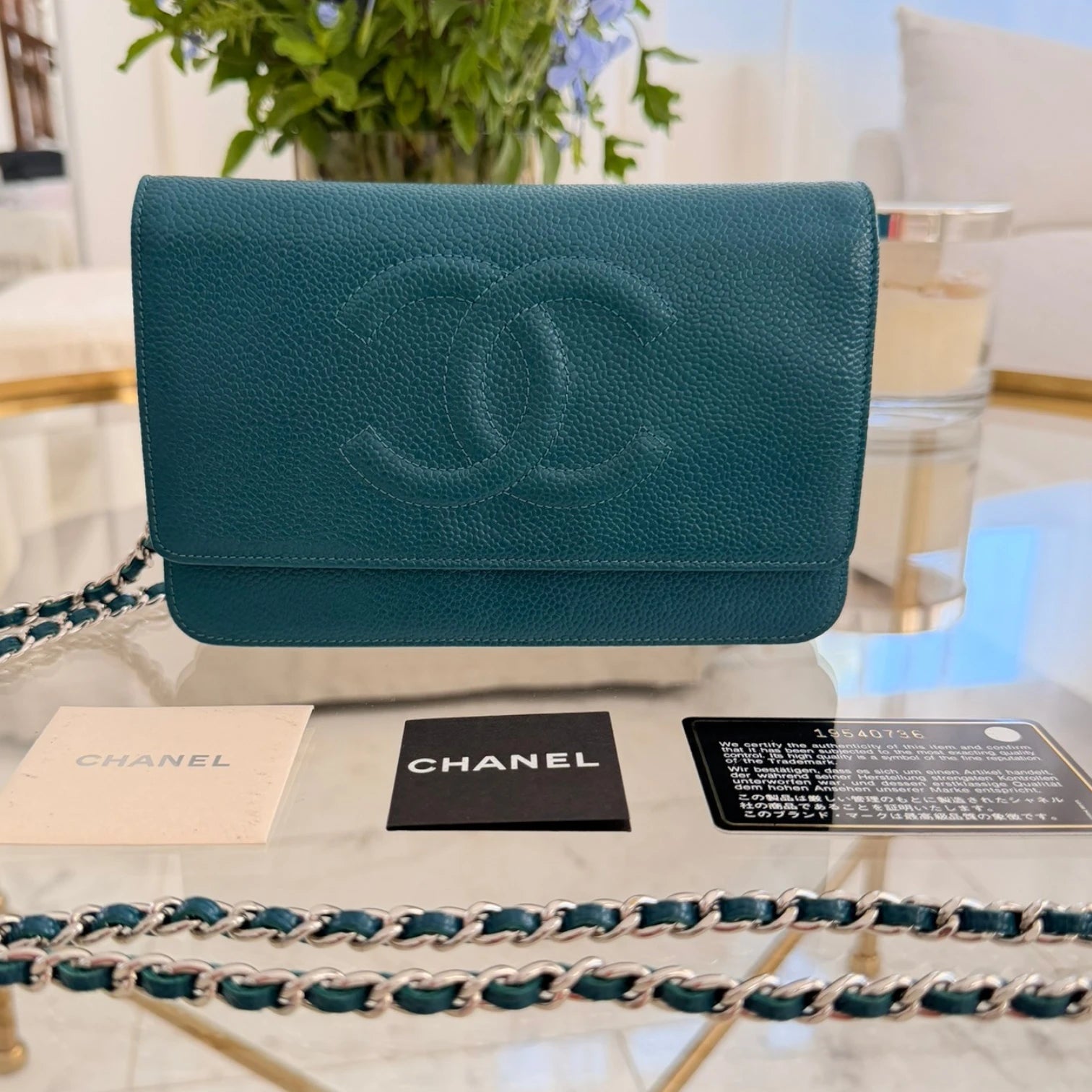 Chanel CC Caviar Wallet On Chain WOC crossbody bag, turquoise caviar leather with authenticity card  available in Cyprus 