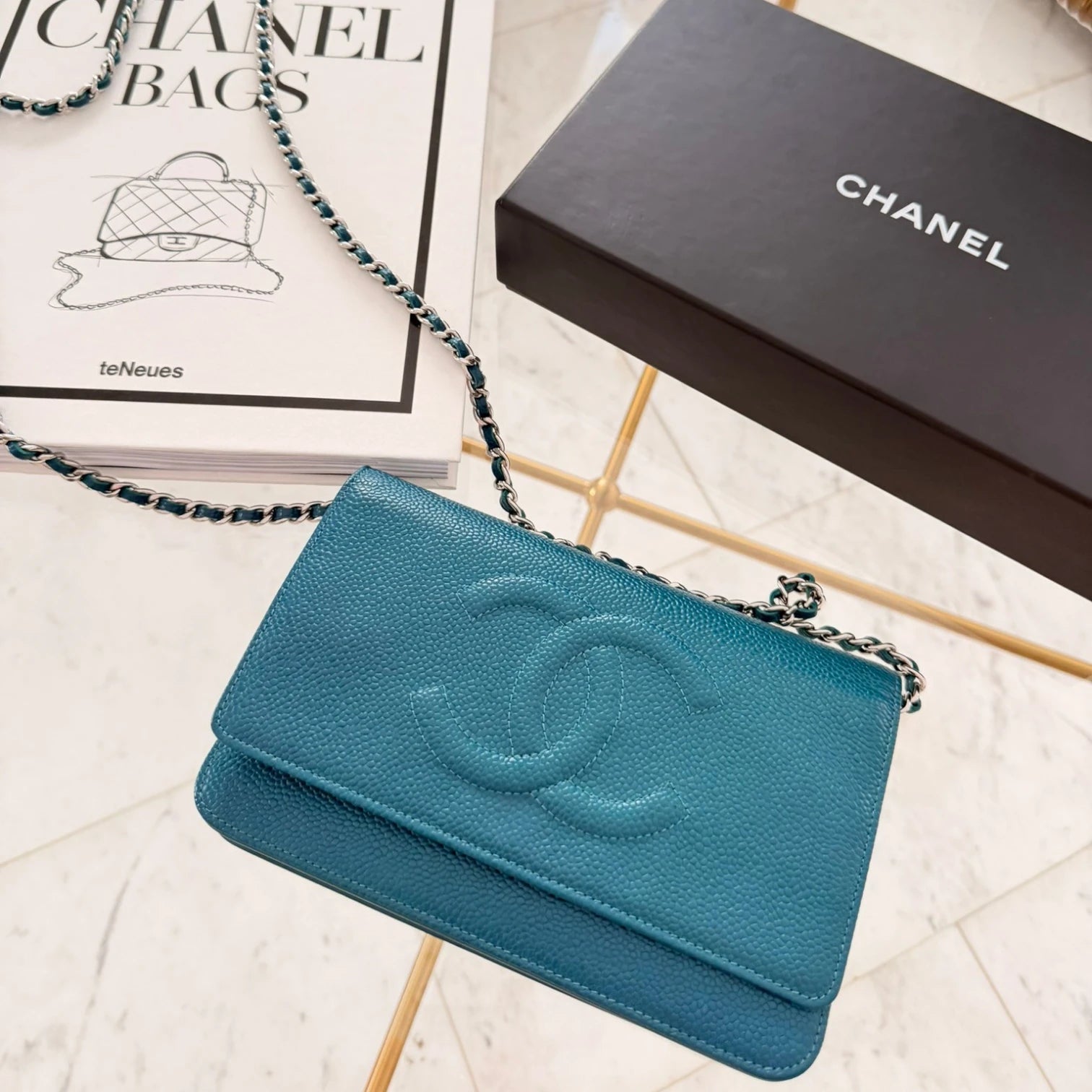 Chanel CC Caviar Wallet On Chain crossbody bag, turquoise caviar leather available in Cyprus 