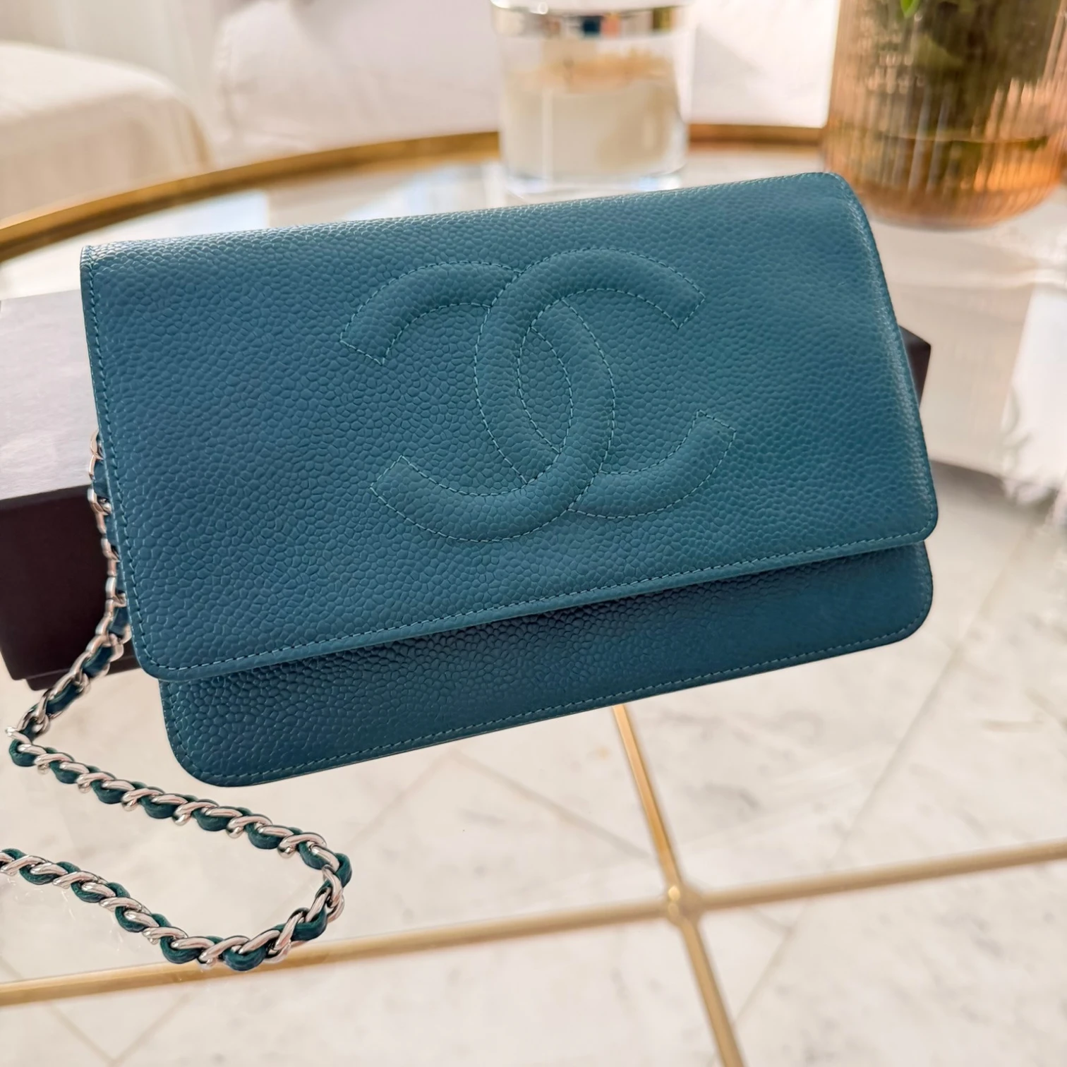 Chanel CC Caviar Wallet On Chain crossbody bag, turquoise caviar leather available in Cyprus 