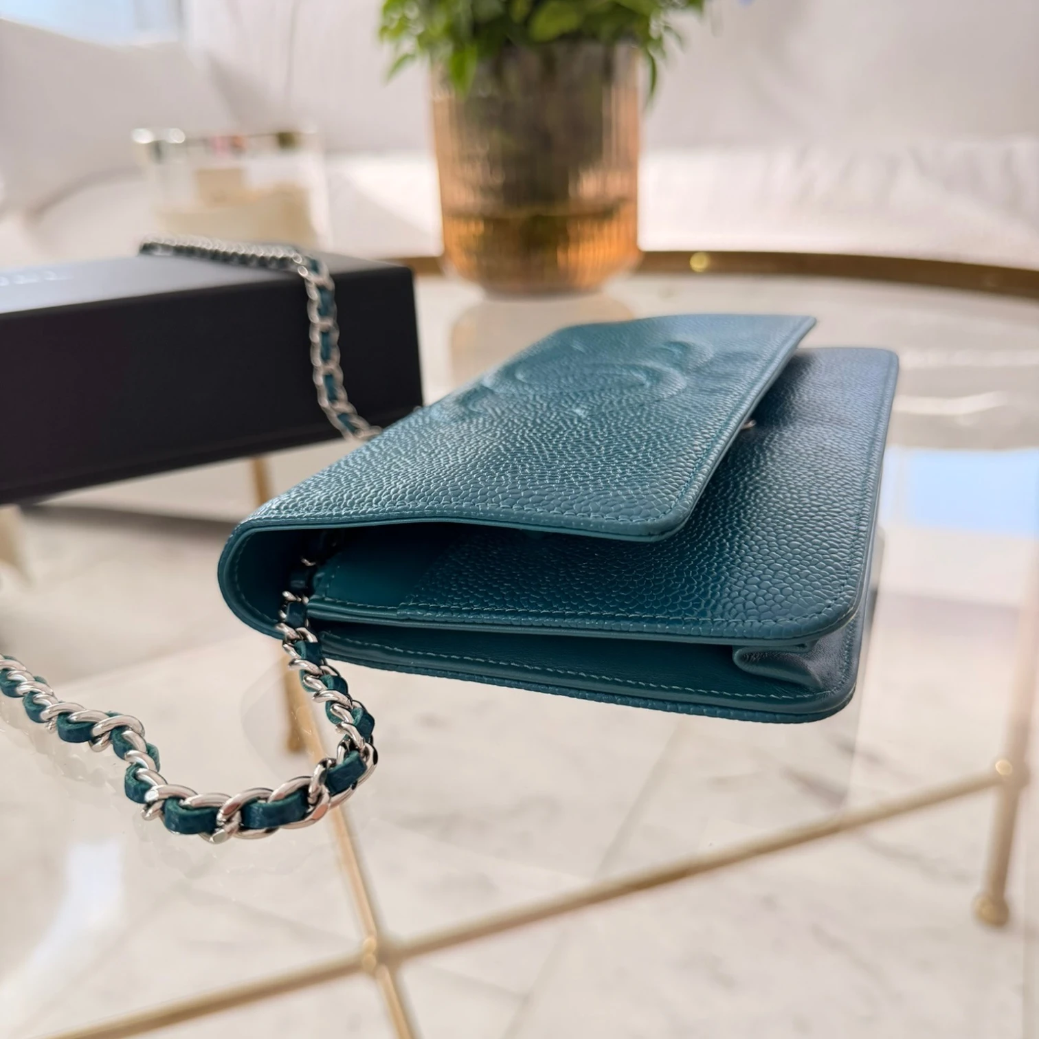 Chanel CC Caviar Wallet On Chain WOC crossbody bag, turquoise caviar leather with an original box  available in Cyprus 