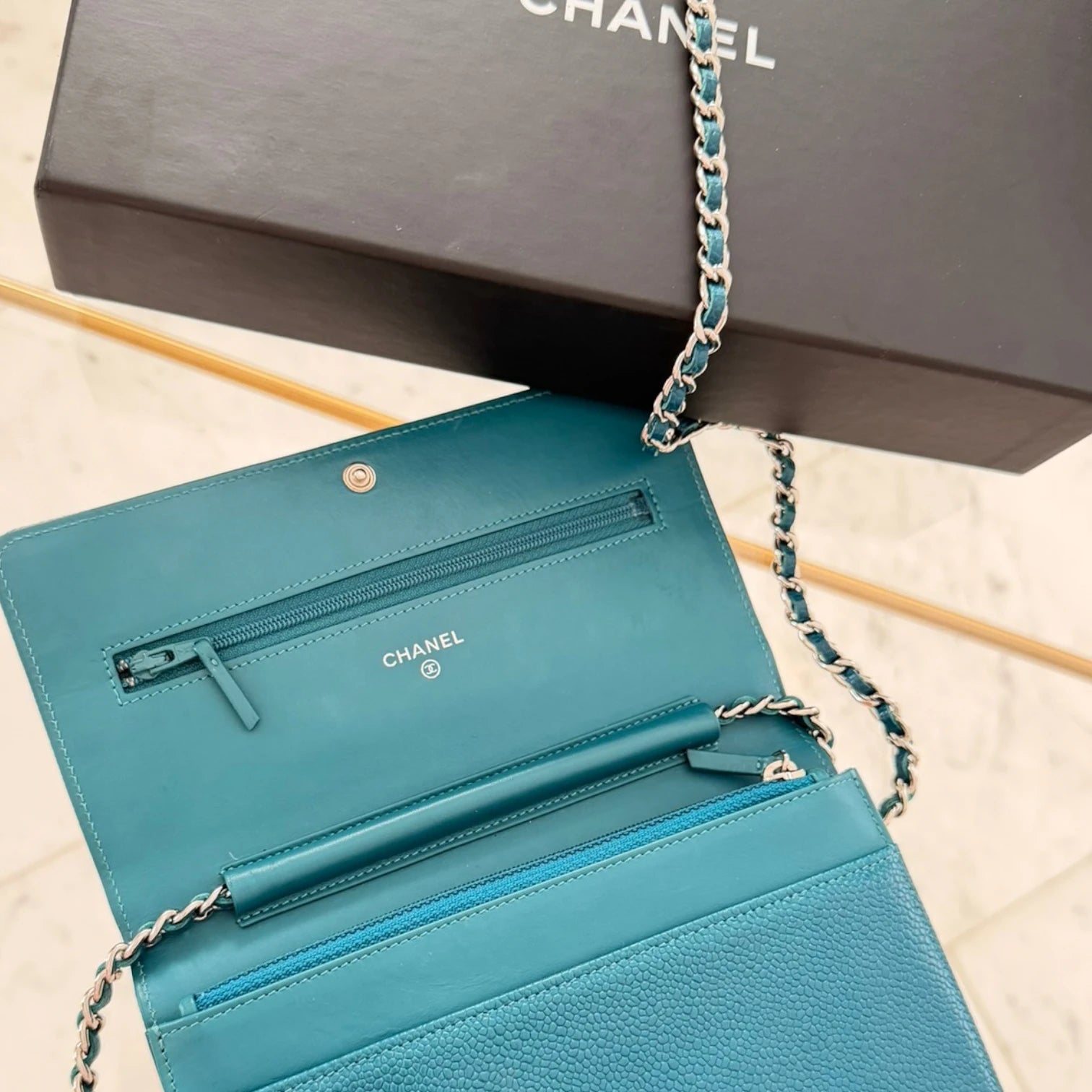 Chanel CC WOC interior bill compartment and card slots available in Cyprus