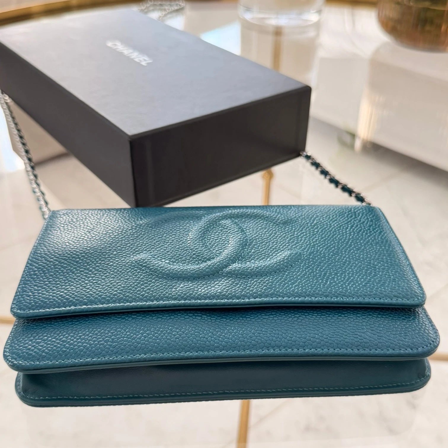 Chanel CC Caviar Wallet On Chain WOC crossbody bag, turquoise caviar leather with an original box  available in Cyprus 