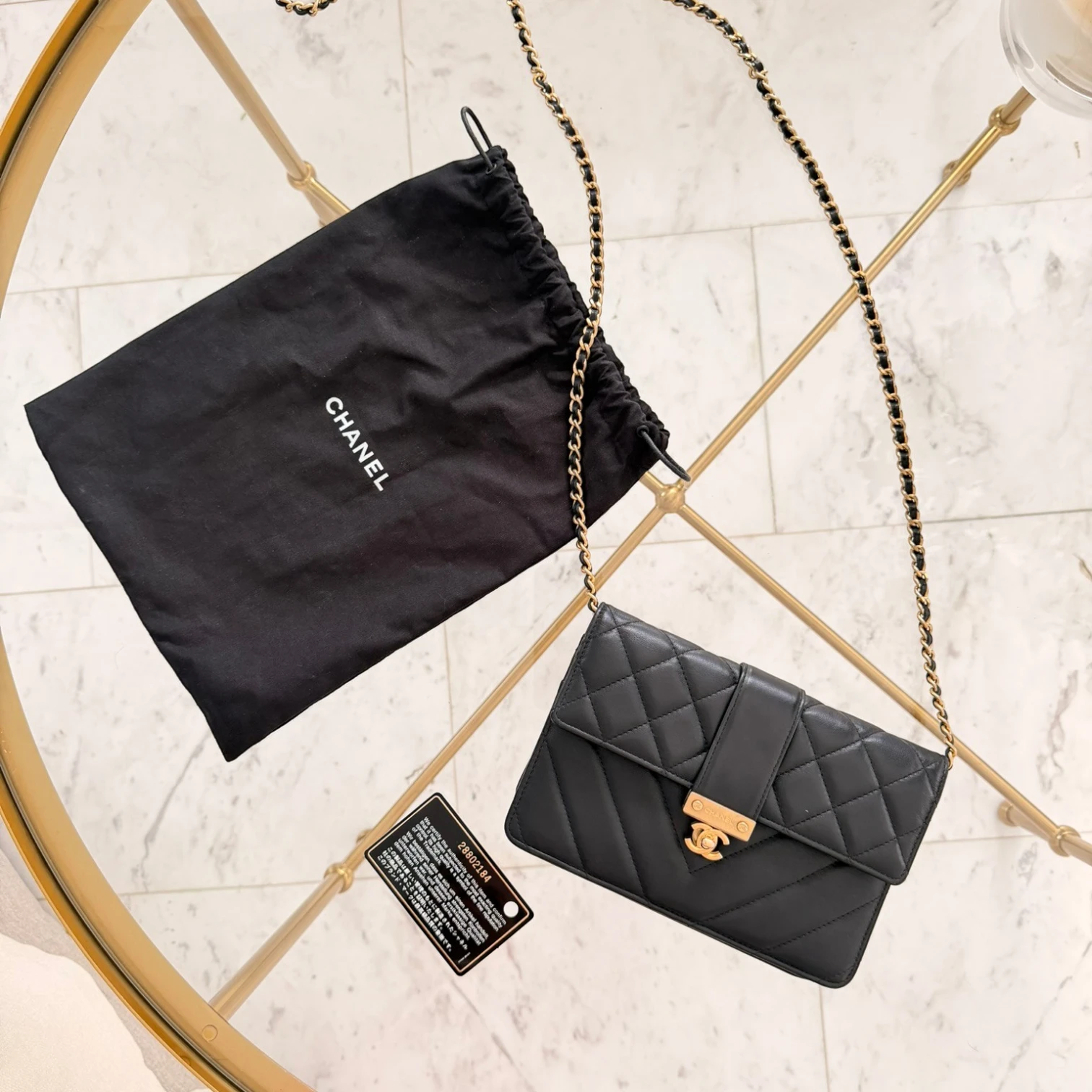 Chanel Quilt Golden Class Wallet On Chain crossbody bag, gold hardware with certificate and dust bag available in Cyprus.