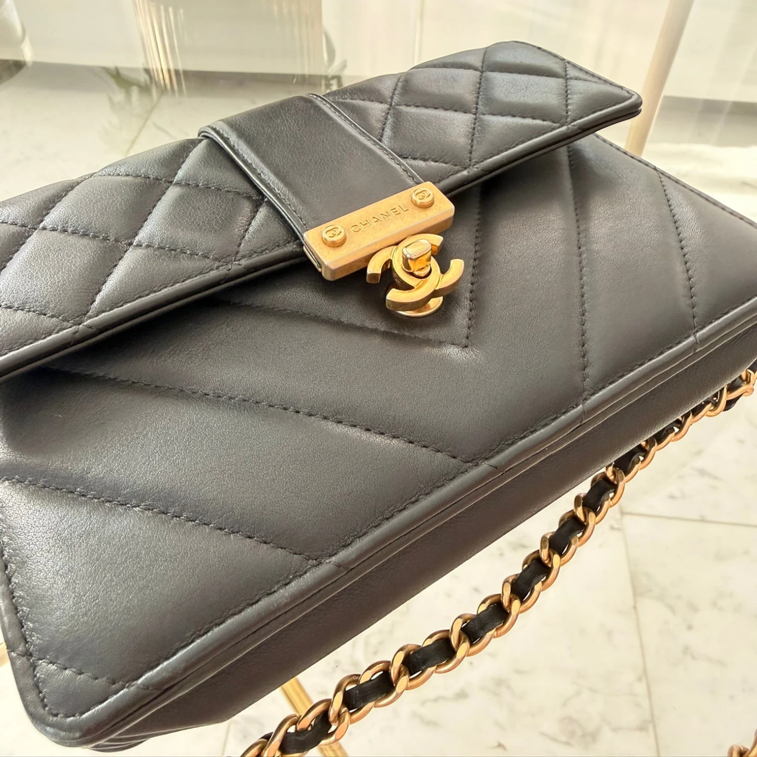 Chanel CC turn-lock closure on quilted leather available in Cyprus