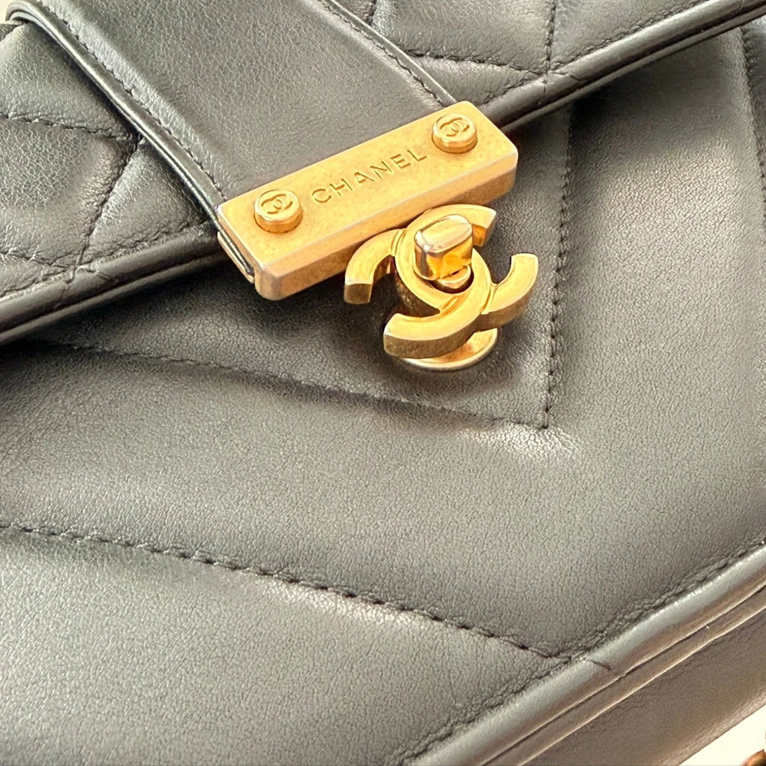 Chanel CC turn-lock closure on quilted leather available in Cyprus