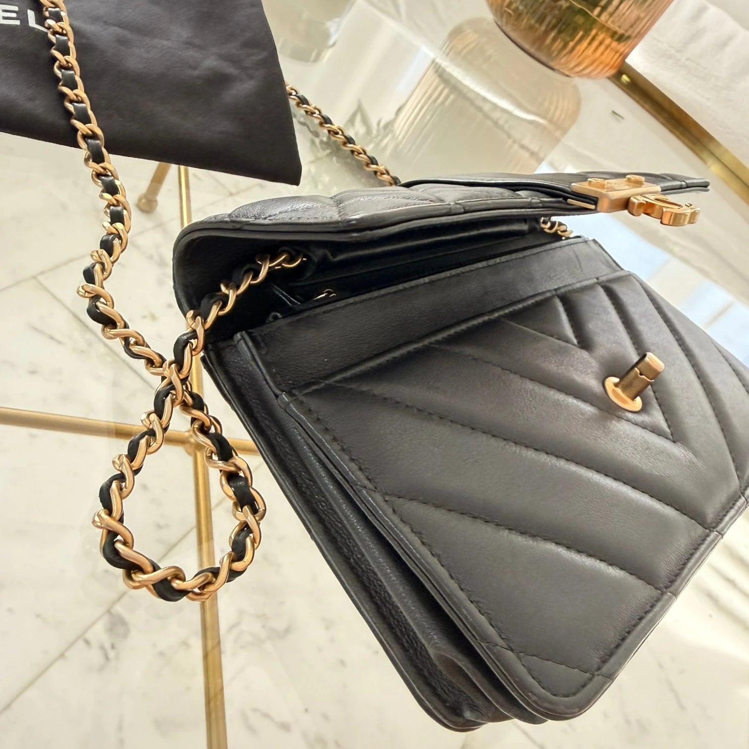 Chanel WOC interior card slots and zip pocket available in Cyprus