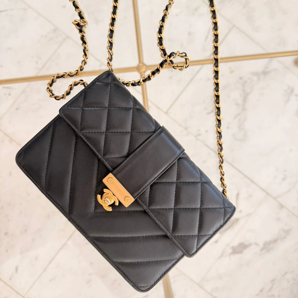 Chanel Quilt Golden Class Wallet On Chain crossbody bag, gold hardware available in Cyprus.