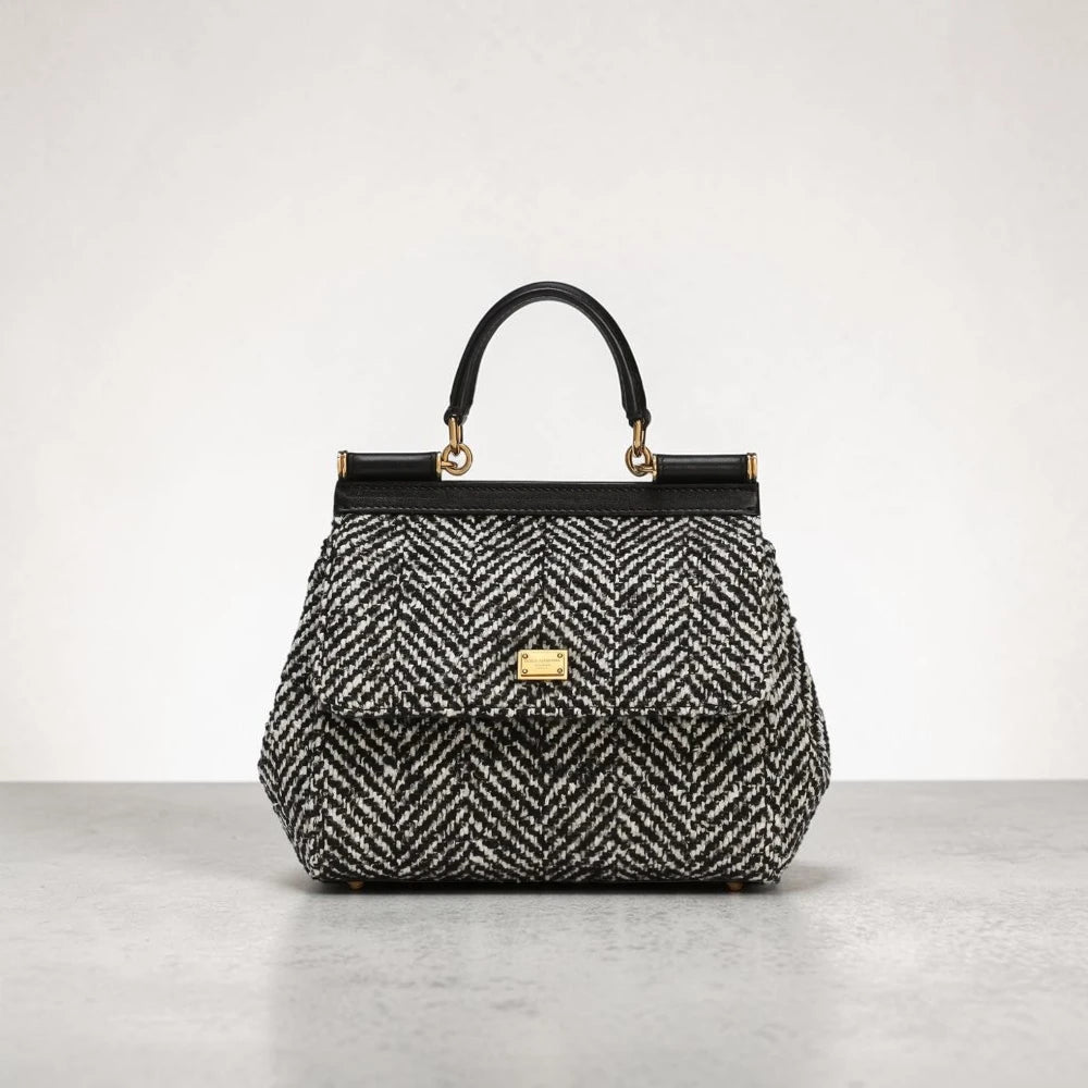 Dolce & Gabbana | Medium Sicily handbag in wool herringbone pattern