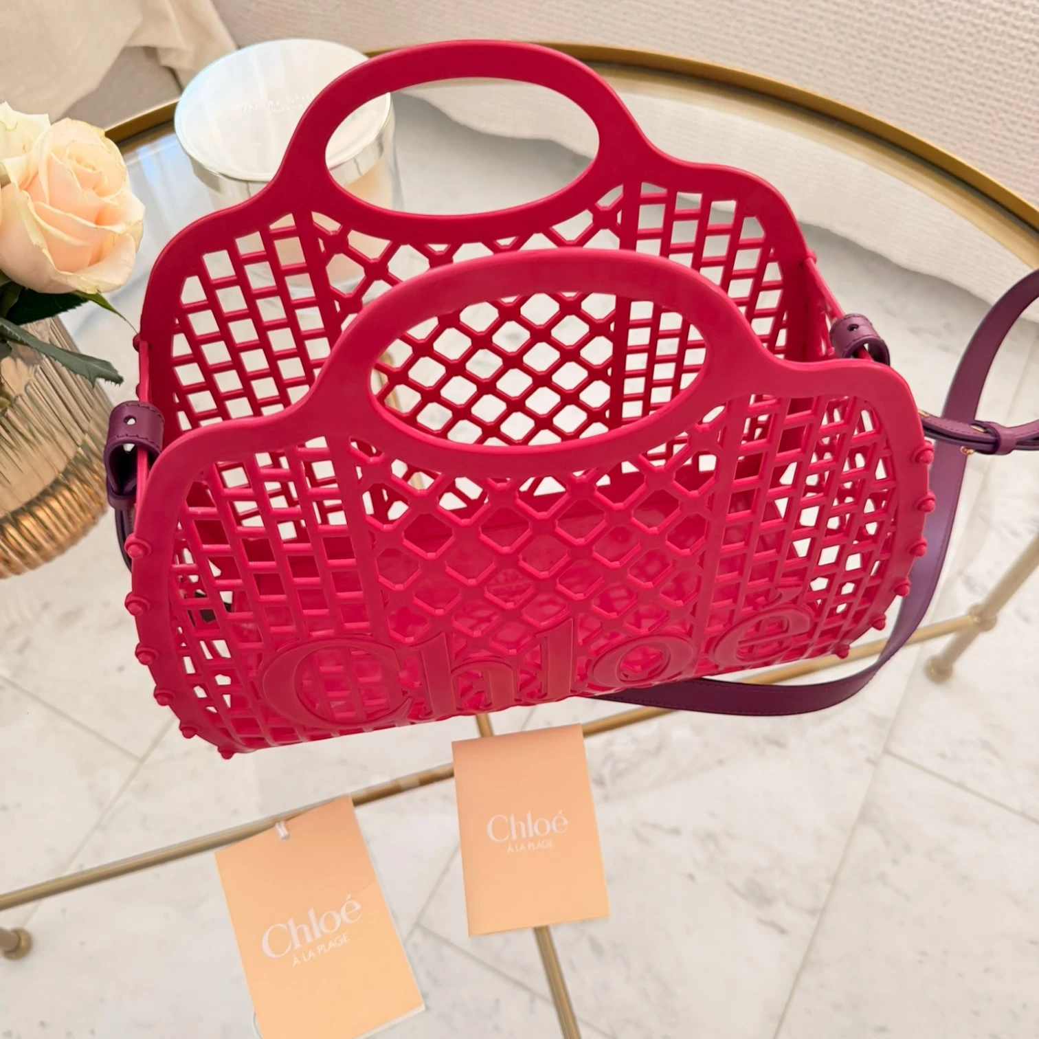 Chloé  | Cage logo-detail basket fuchsia pink tote bag
