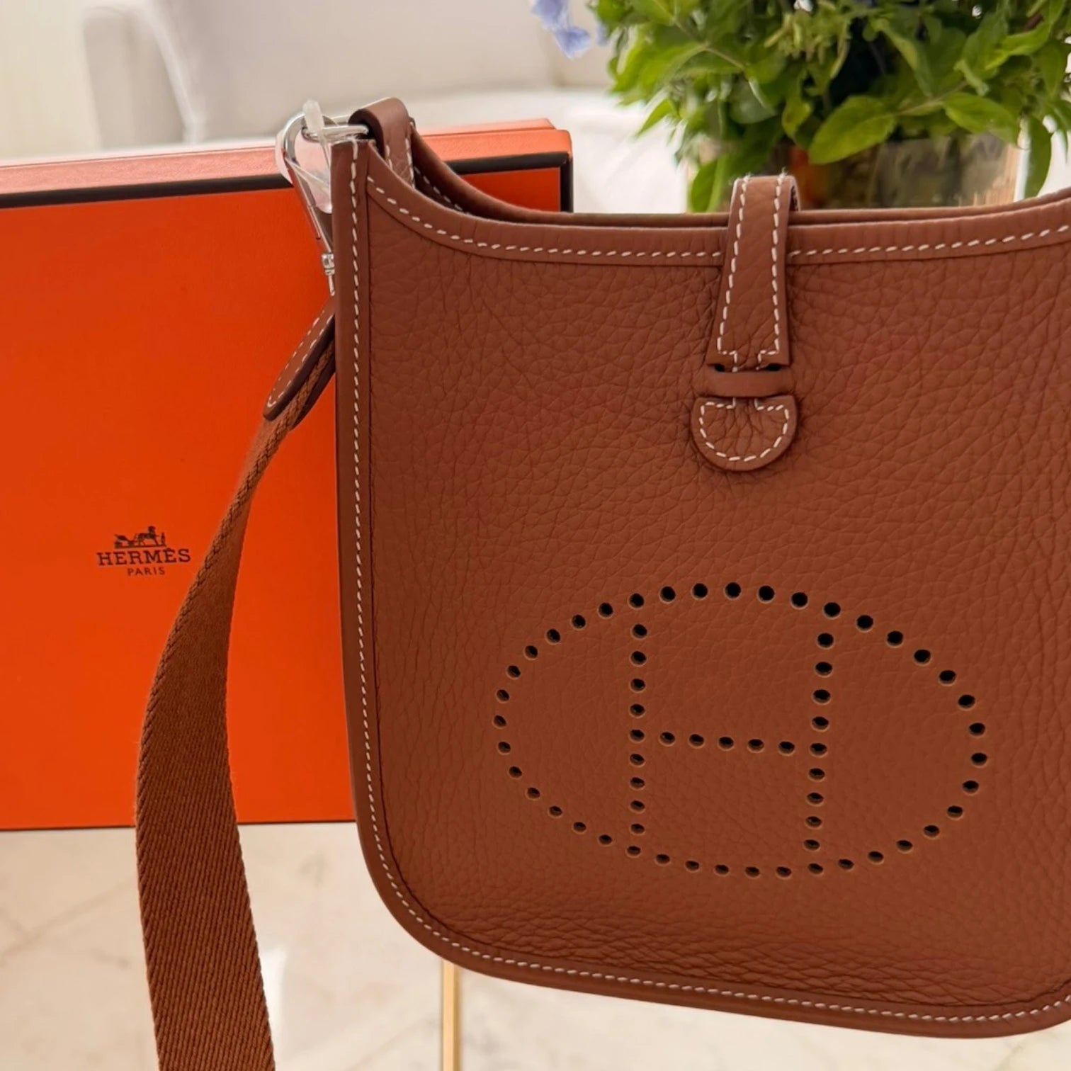 Hermès 2024 Evelyne 16 crossbody bag in Clemence leather, perforated H logo, with a crossbody strap, and original box, available in Cyprus at HOUSE of MICY