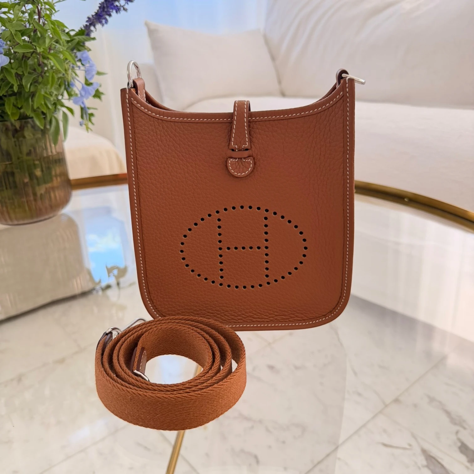Hermès 2024 Evelyne 16 crossbody bag in Clemence leather, perforated H logo available in Cyprus at HOUSE of MICY
