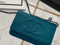 Chanel CC Caviar Wallet On Chain WOC crossbody bag, turquoise caviar leather with an authenticity certificate available in Cyprus 