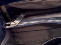 Interior of a Chanel Caviar Grand Shopping Tote bag, blue caviar leather, with chain handles, silver hardware available in Cyprus at HOUSE of MICY